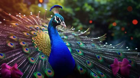 The Jeweled Peacock A Stunning Depiction of Avian Majesty and Exquisite Detail!